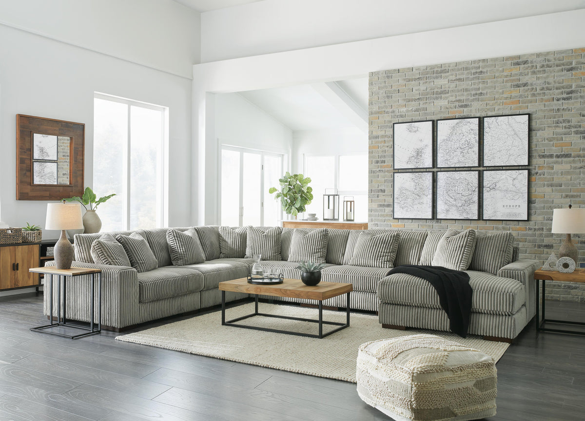 Bawley 6-Piece Sectional with Chaise in Fog Velvet