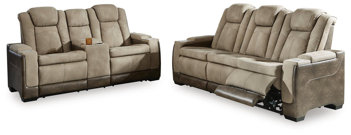 Arlen Power Reclining Sofa and Loveseat in Sand II