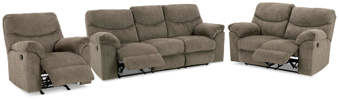 Etta Reclining Sofa with Loveseat and Recliner in Putty