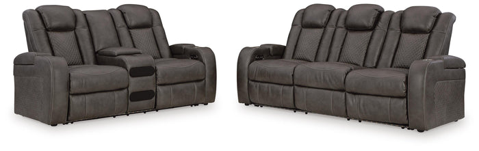 Verlaine Power Reclining Sofa and Loveseat in Shadow