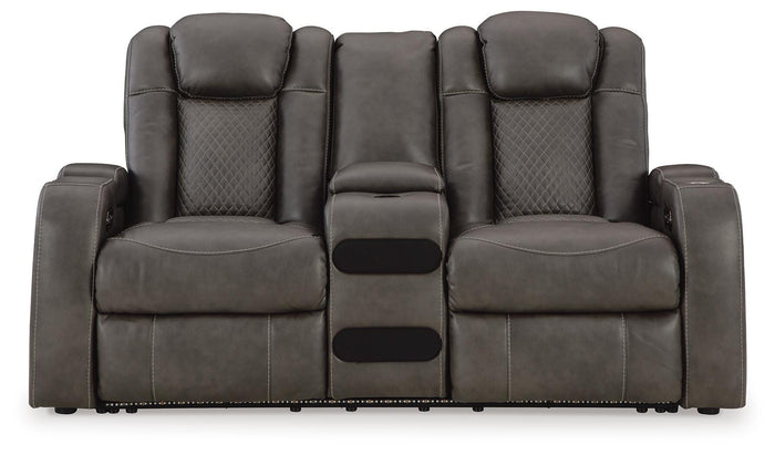 Verlaine Power Reclining Loveseat with Console in Shadow