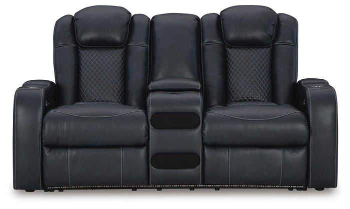 Verlaine Power Reclining Loveseat with Console in Sapphire