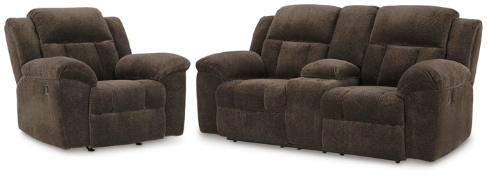 Bramwell Reclining Loveseat and Recliner in Chocolate