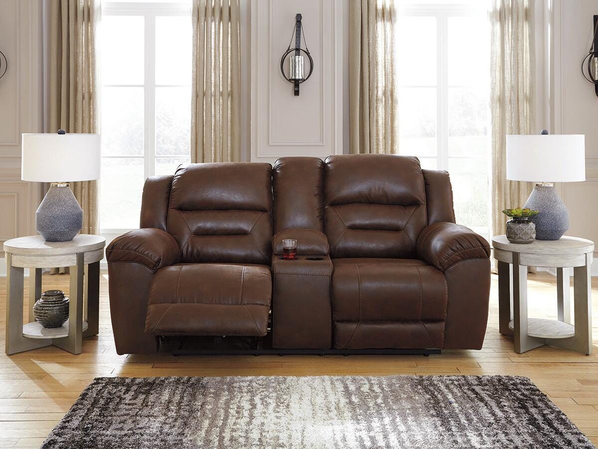 Hawthorne Power Reclining Loveseat with Console in Chocolate