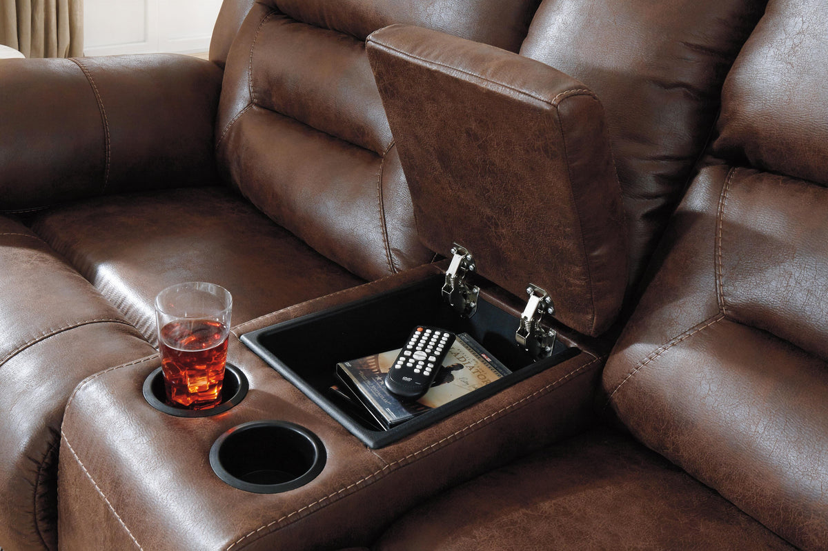 Hawthorne Power Reclining Loveseat with Console in Chocolate