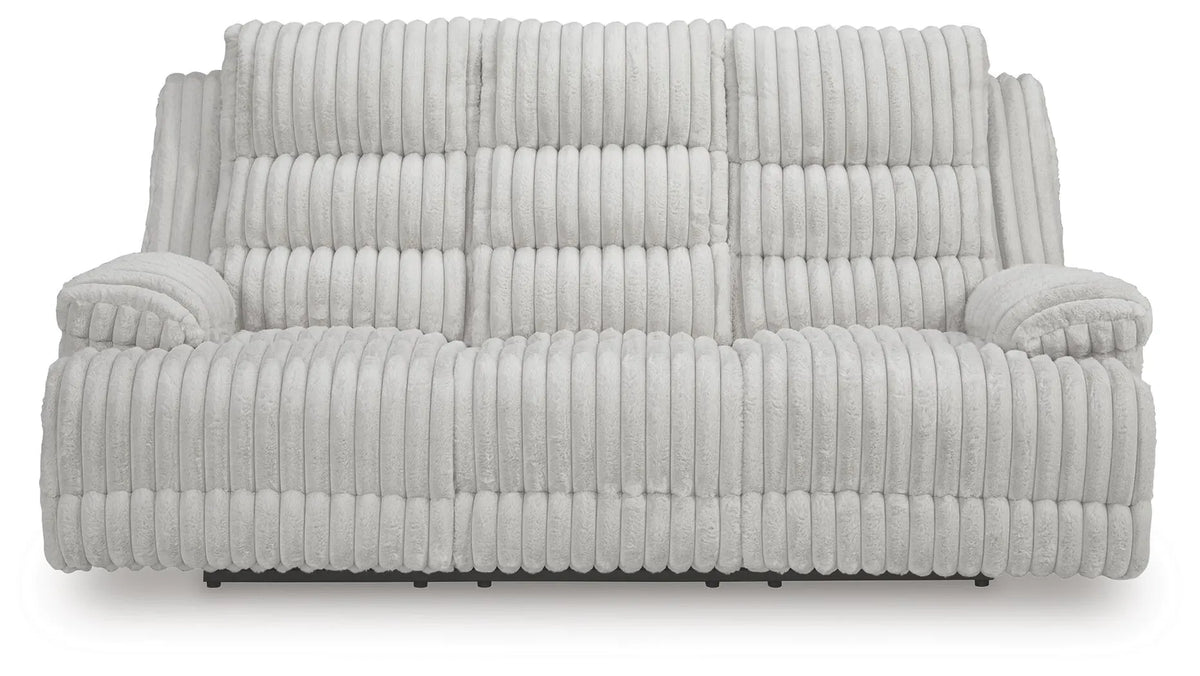 Vantage Power Reclining Sofa with Drop Down Table in Alloy