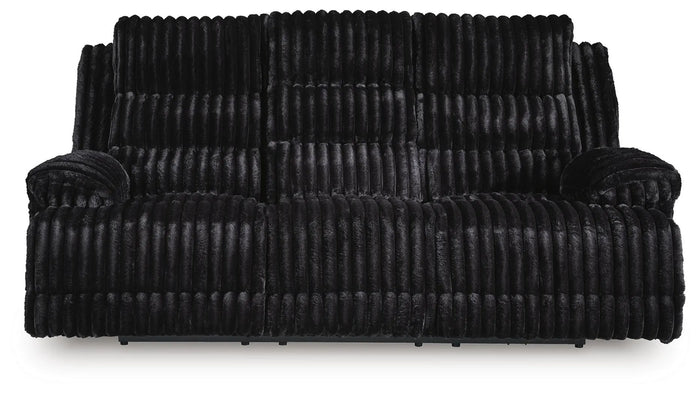 Vantage Power Reclining Sofa with Drop Down Table in Onyx