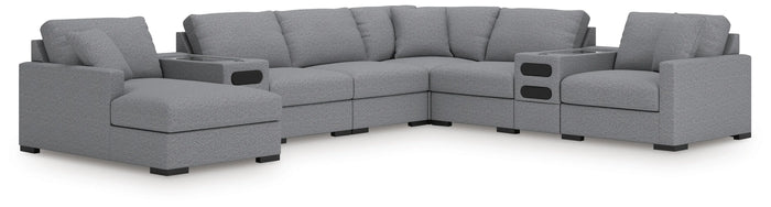 Tallow 8-Piece Sectional with Audio System and Chaise in Salt and Pepper