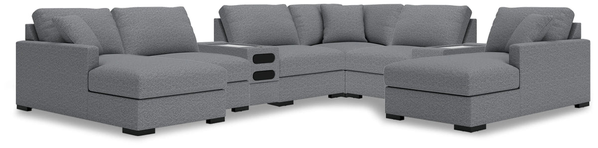 Tallow 8-Piece Double Chaise Sectional with Audio and Storage Consoles in Salt and Pepper