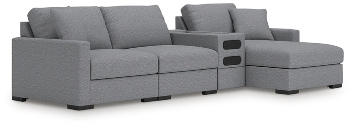 Tallow 4-Piece Sectional with Chaise and Audio Console in Salt and Pepper II