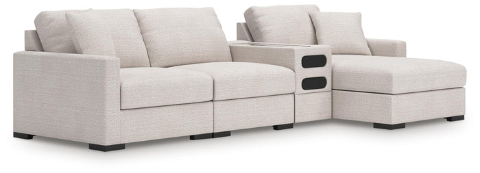 Tallow 4-Piece Sectional with Chaise and Audio Console in Stone II