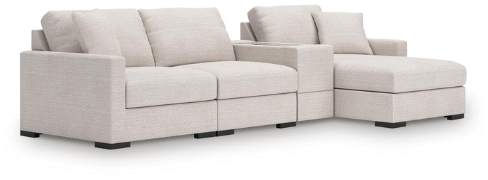 Tallow 4-Piece Sectional with Chaise and Storage Console in Stone