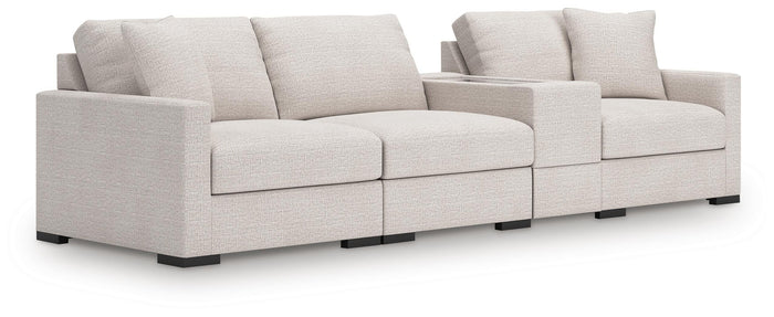 Tallow 4-Piece Sectional with Storage Console in Stone