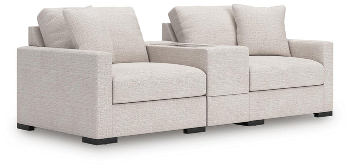 Tallow 3-Piece Sectional Loveseat with Storage Console in Stone