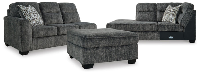 Torin 2-Piece Sectional and Ottoman in Gunmetal II