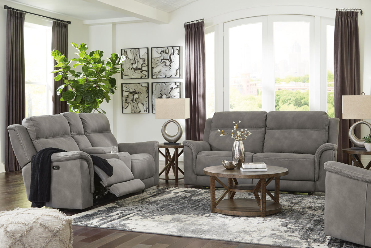 Arlen Power Reclining Sofa with Loveseat and Recliner in Slate
