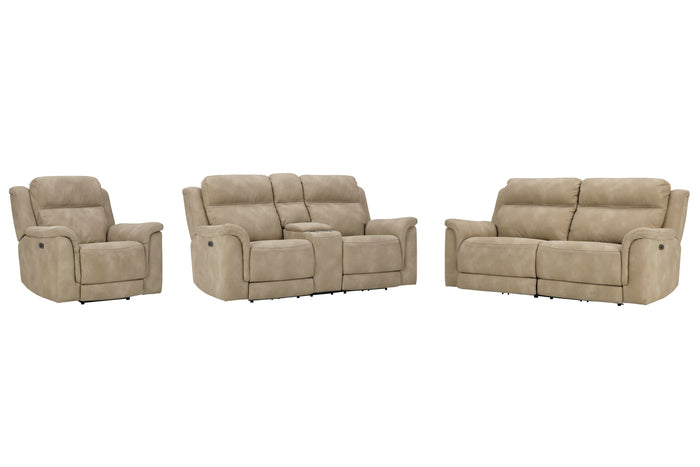 Arlen Power Reclining Sofa with Loveseat and Recliner in Sand