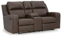 Holloway Reclining Loveseat with Console in Umber