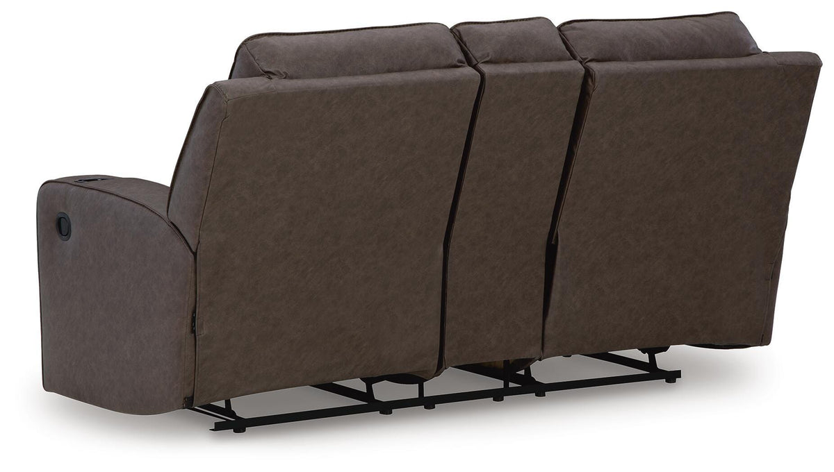 Holloway Reclining Loveseat with Console in Umber
