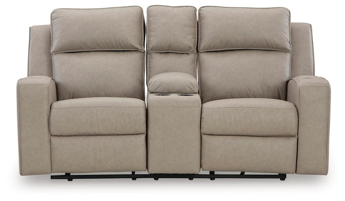 Holloway Reclining Loveseat with Console in Pebble