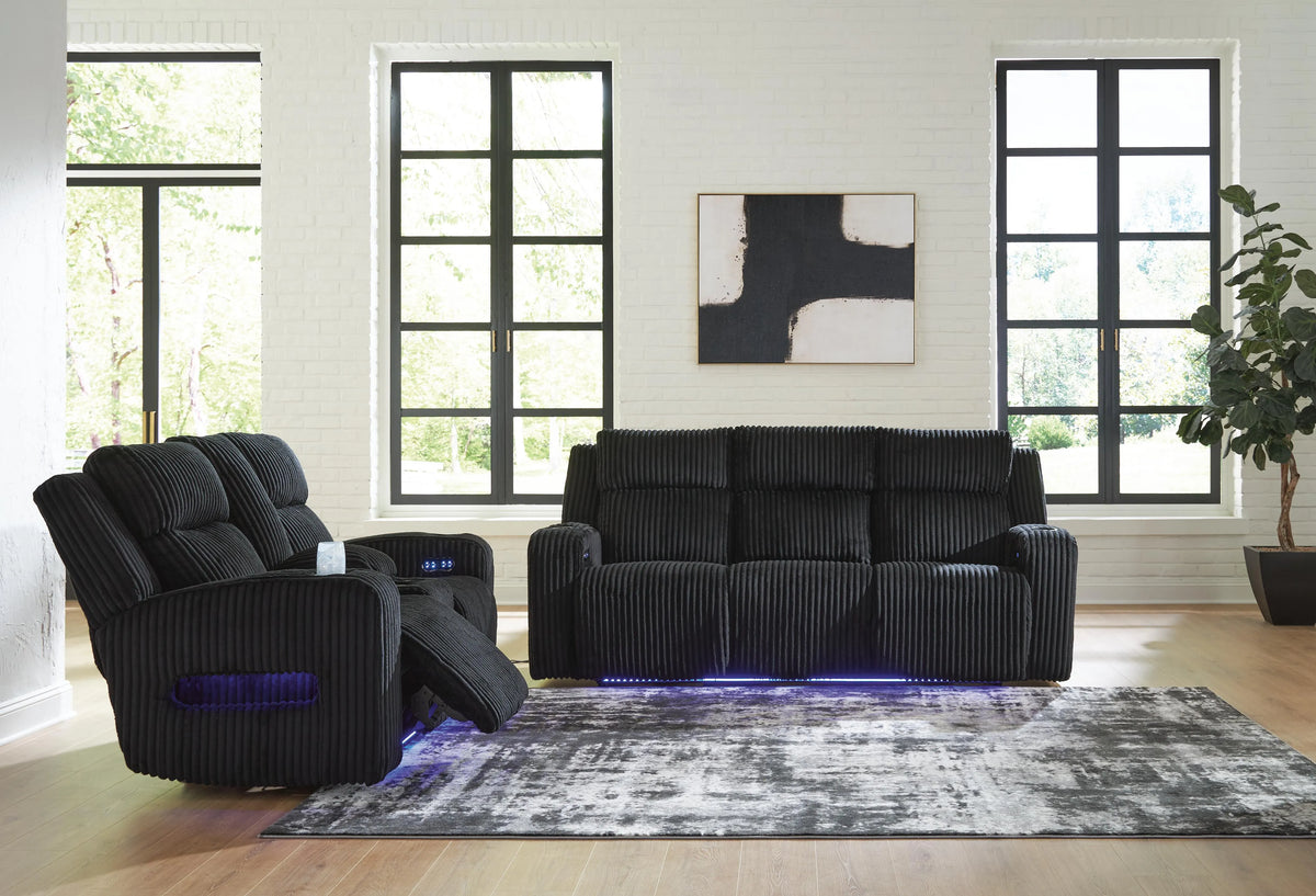 Torque Power Reclining Sofa and Loveseat in Black