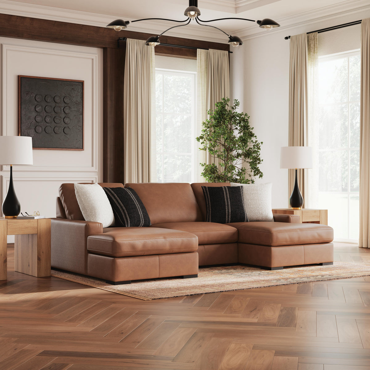 Auvelle 3-Piece Sectional with Double Chaise in Caramel