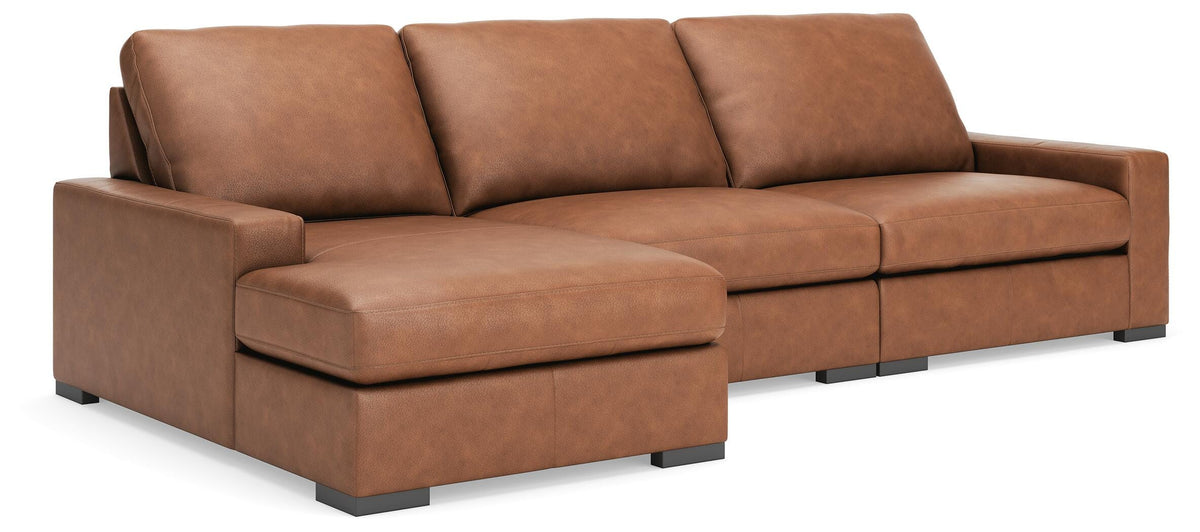 Auvelle 3-Piece Sectional with Chaise in Caramel