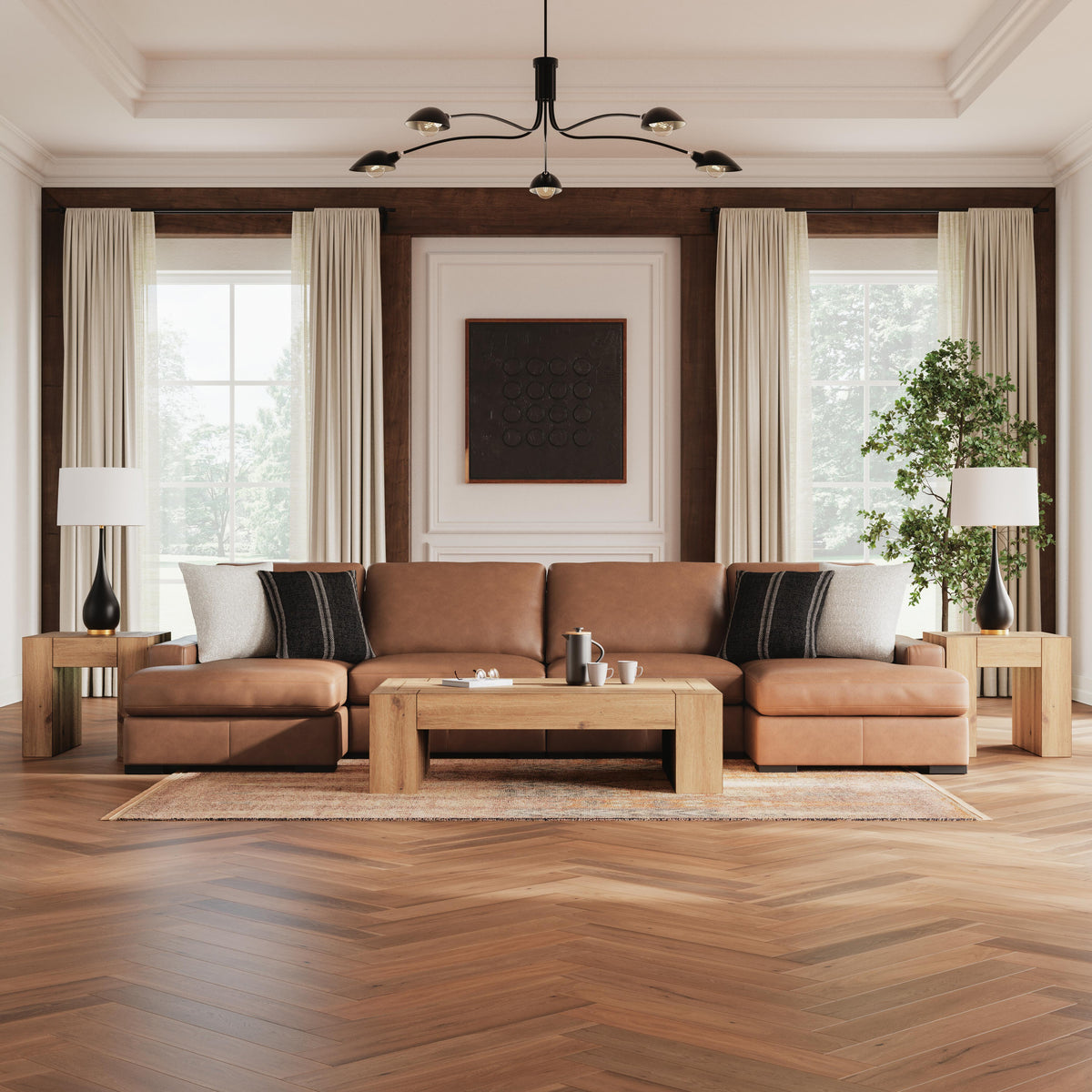 Auvelle 4-Piece Sectional with Double Chaise in Caramel