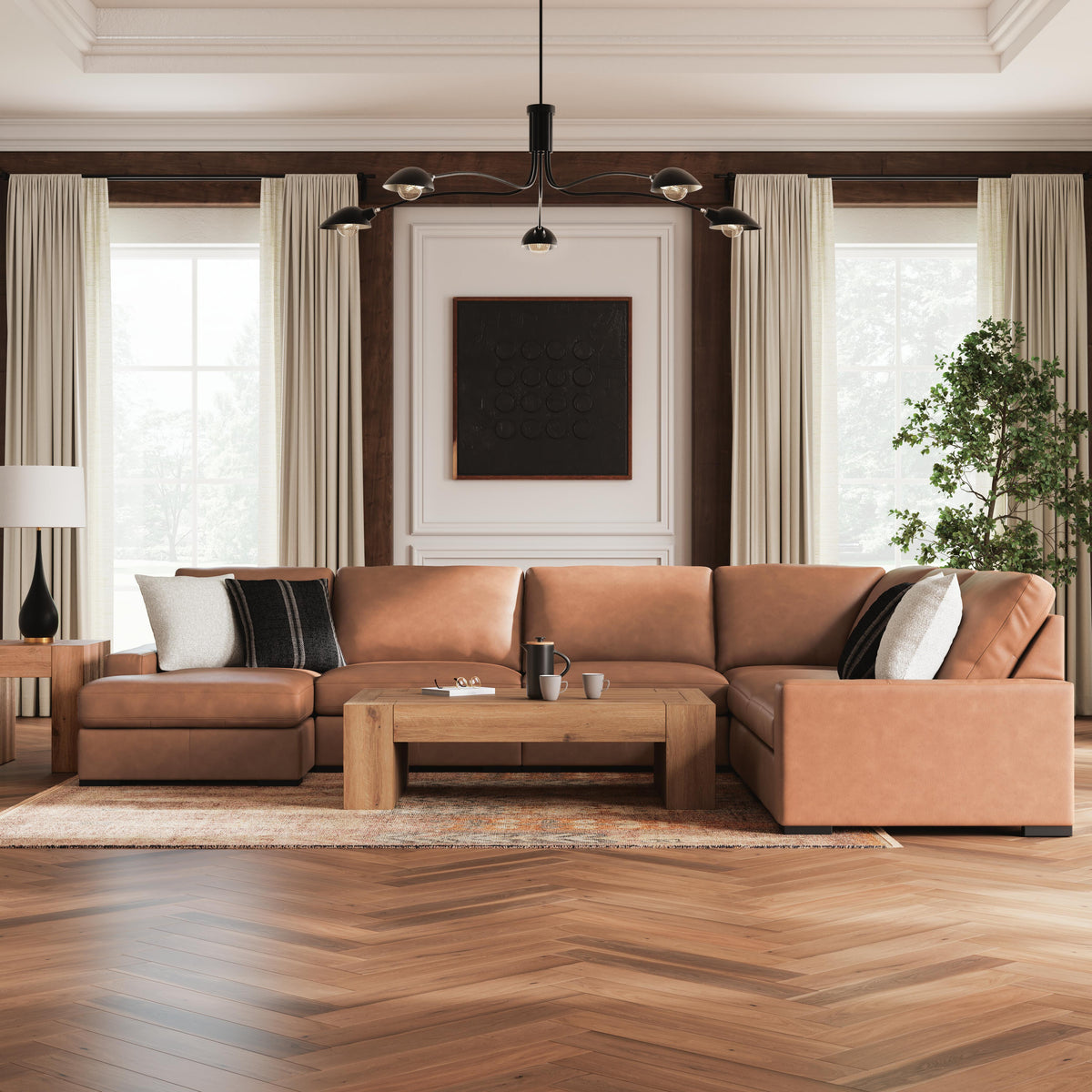 Auvelle 6-Piece Sectional with Chaise in Caramel II