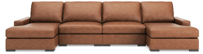 Auvelle 4-Piece Sectional with Double Chaise in Caramel
