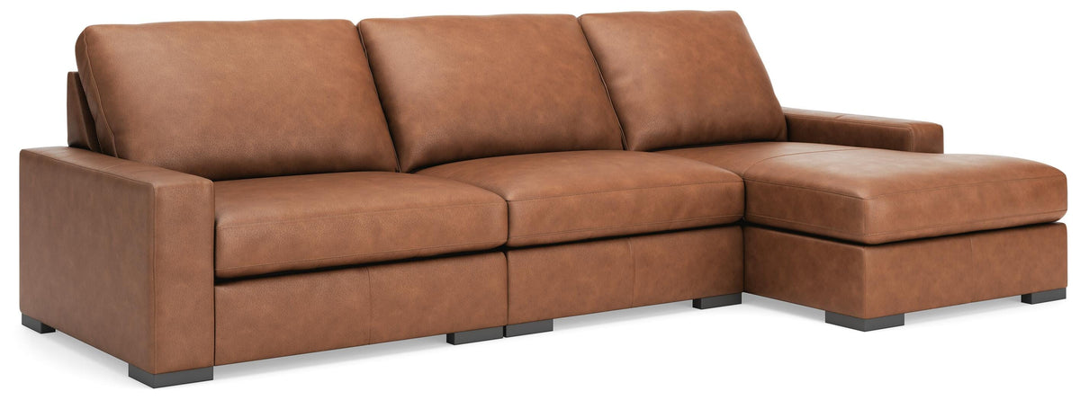 Auvelle 3-Piece Sectional with Chaise in Caramel II