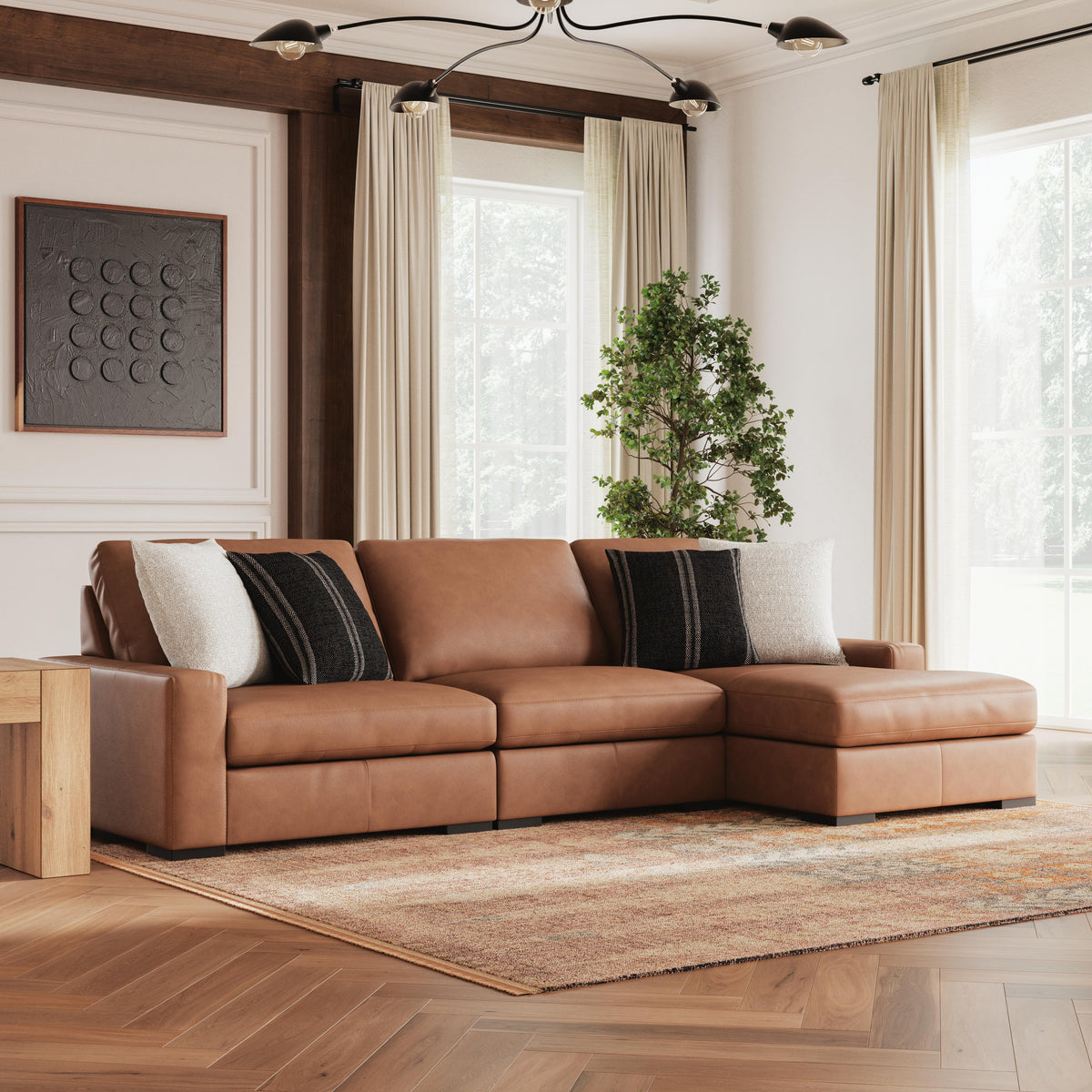 Auvelle 3-Piece Sectional with Chaise in Caramel II