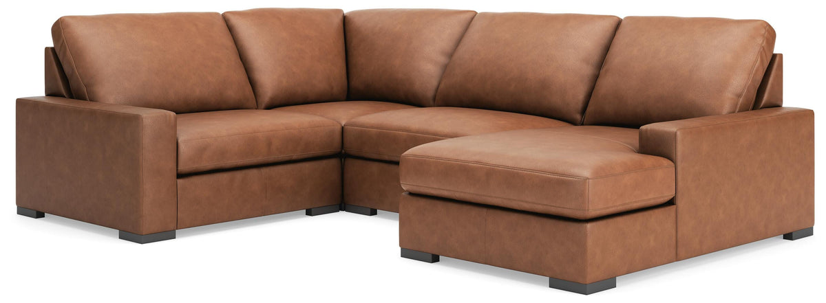 Auvelle 4-Piece Sectional with Chaise in Caramel
