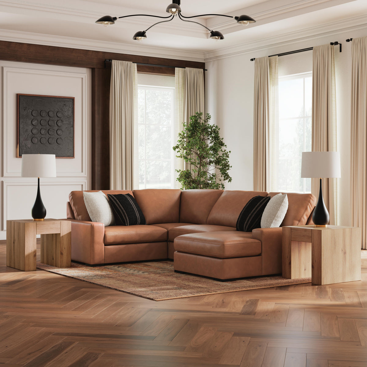 Auvelle 4-Piece Sectional with Chaise in Caramel