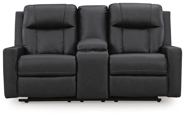 Draymoor Reclining Loveseat with Console in Carbon