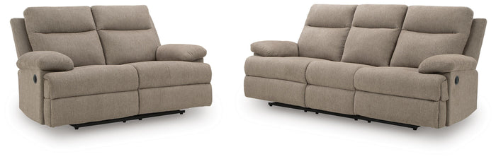 Verrin Reclining Sofa and Loveseat in Mocha