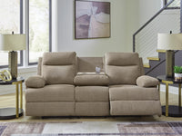 Verrin Reclining Sofa with Drop Down Table in Mocha