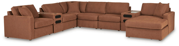 Marlow 8-Piece Sectional with Storage Chaise and Audio Consoles in Spice