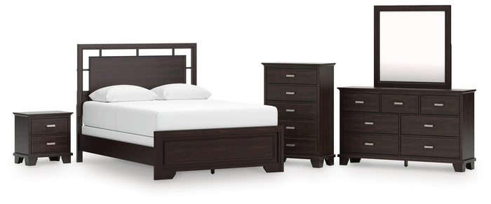 Kensworth Queen Panel Bed with Dresser and Mirror and Chest and Nightstand