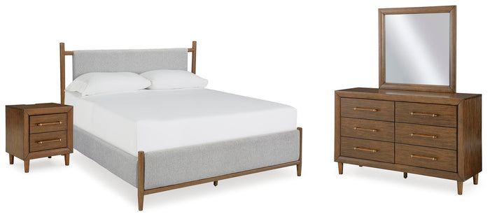 Roscoe Queen Upholstered Bed with Dresser and Mirror and Nightstand