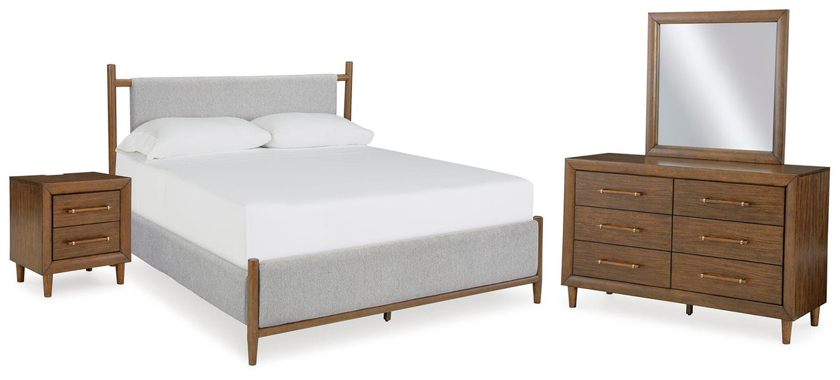 Roscoe Queen Upholstered Bed with Dresser and Mirror and Nightstand