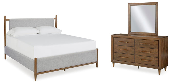 Roscoe King Upholstered Bed with Dresser and Mirror