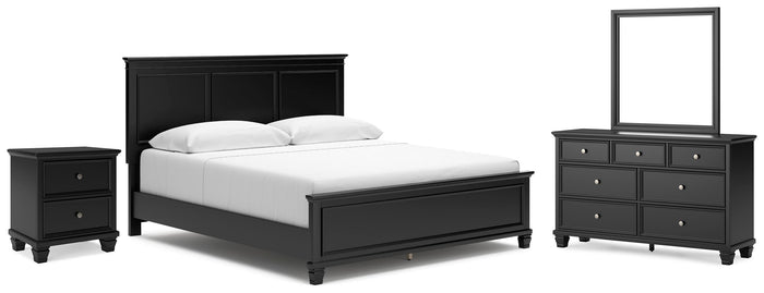 Kelmar King Panel Bed with Dresser and Mirror and Nightstand
