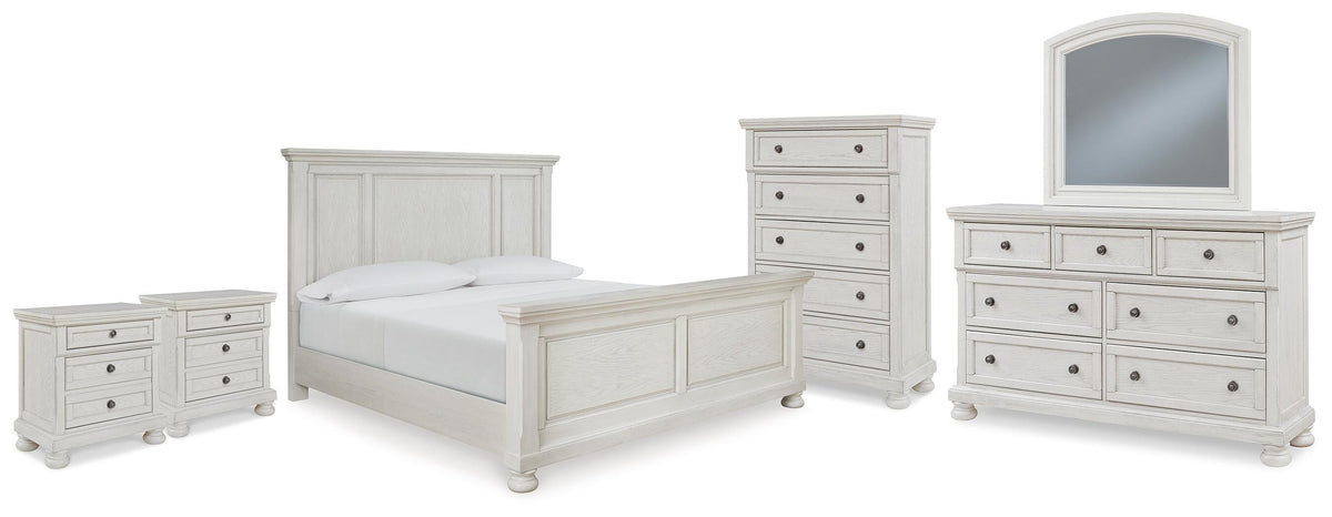 Hadley King Panel Bed with Dresser and Mirror and Chest and 2 Nightstands