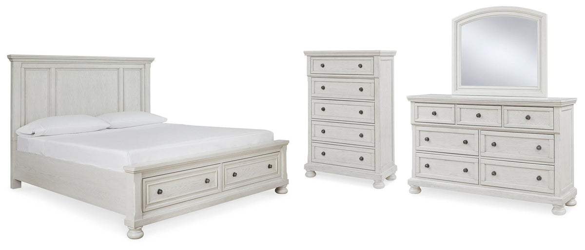Hadley Queen Panel Storage Bed with Dresser and Mirror and Chest