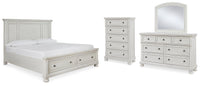 Hadley Queen Panel Storage Bed with Dresser and Mirror and Chest