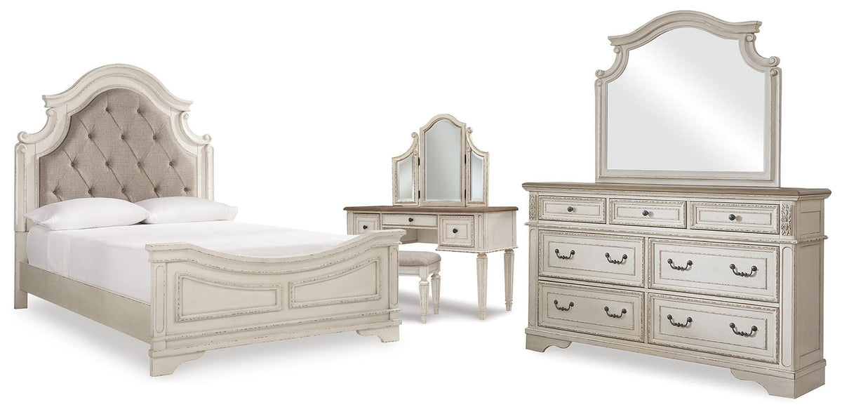 Barnwell Queen Panel Bed with Dresser and Mirror and Vanity