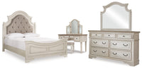 Barnwell Queen Panel Bed with Dresser and Mirror and Vanity