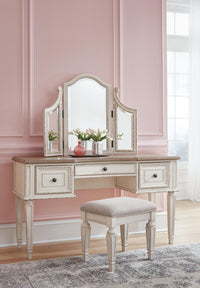 Barnwell King Panel Bed with Vanity and Chest and 2 Nightstands