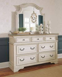 Barnwell Queen Upholstered Bed with Dresser and Mirror and Chest and Nightstand